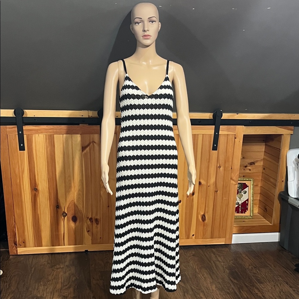Zara Striped Cotton Knit Midi Dress SIZE S - Picture 2 of 7